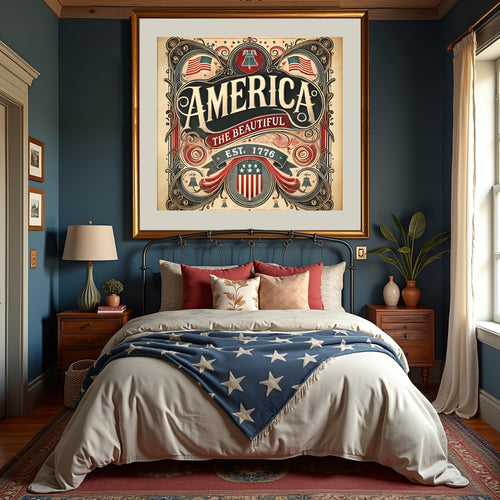America The Patriotic Wall Art, Vintage American Flag Print, USA Decor
