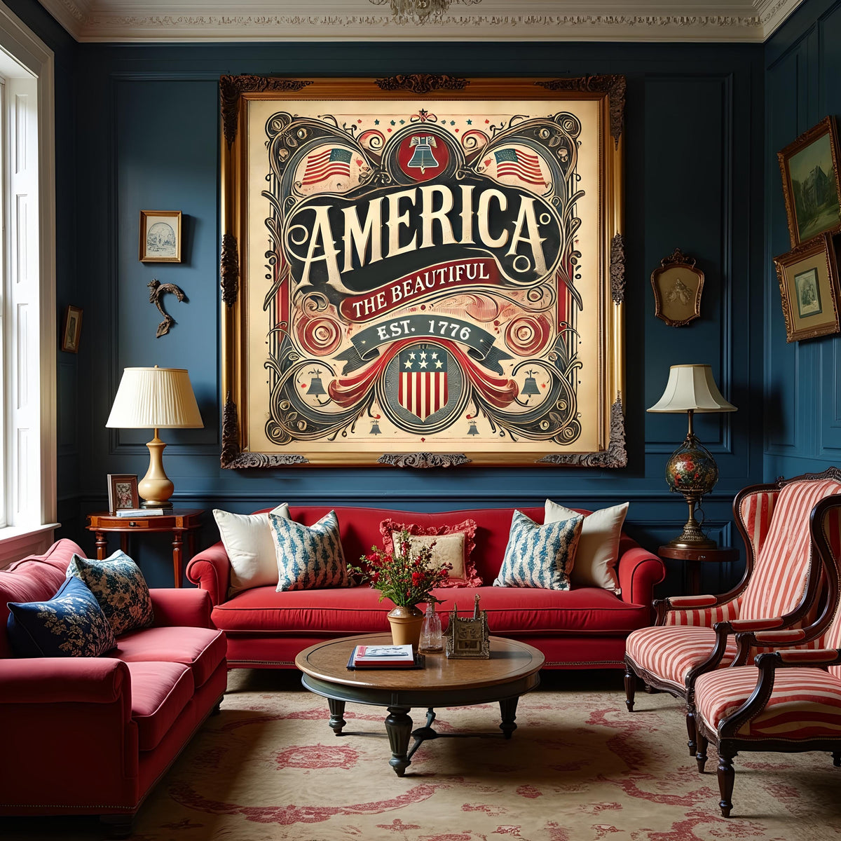 America The Patriotic Wall Art, Vintage American Flag Print, USA Decor