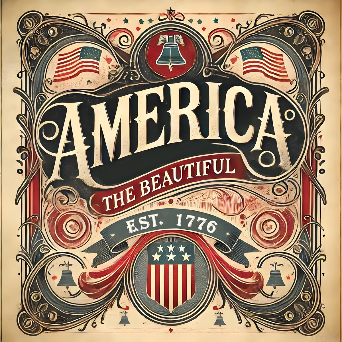 America The Patriotic Wall Art, Vintage American Flag Print, USA Decor
