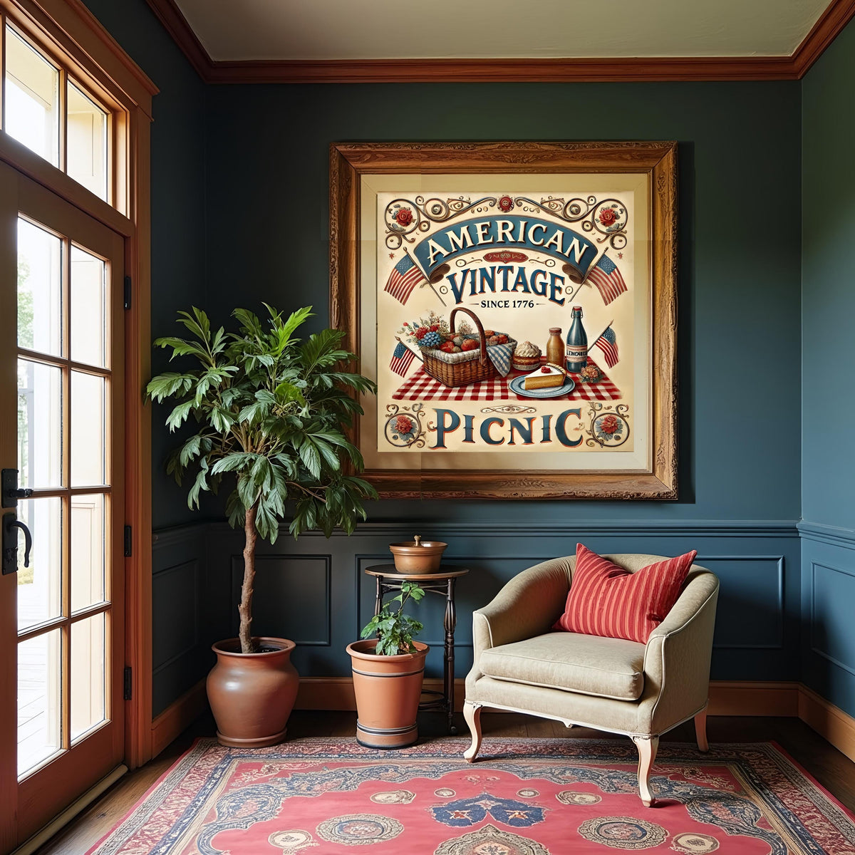 Vintage American Picnic Sign: Patriotic Fourth of July Wall Art (Digital Download)