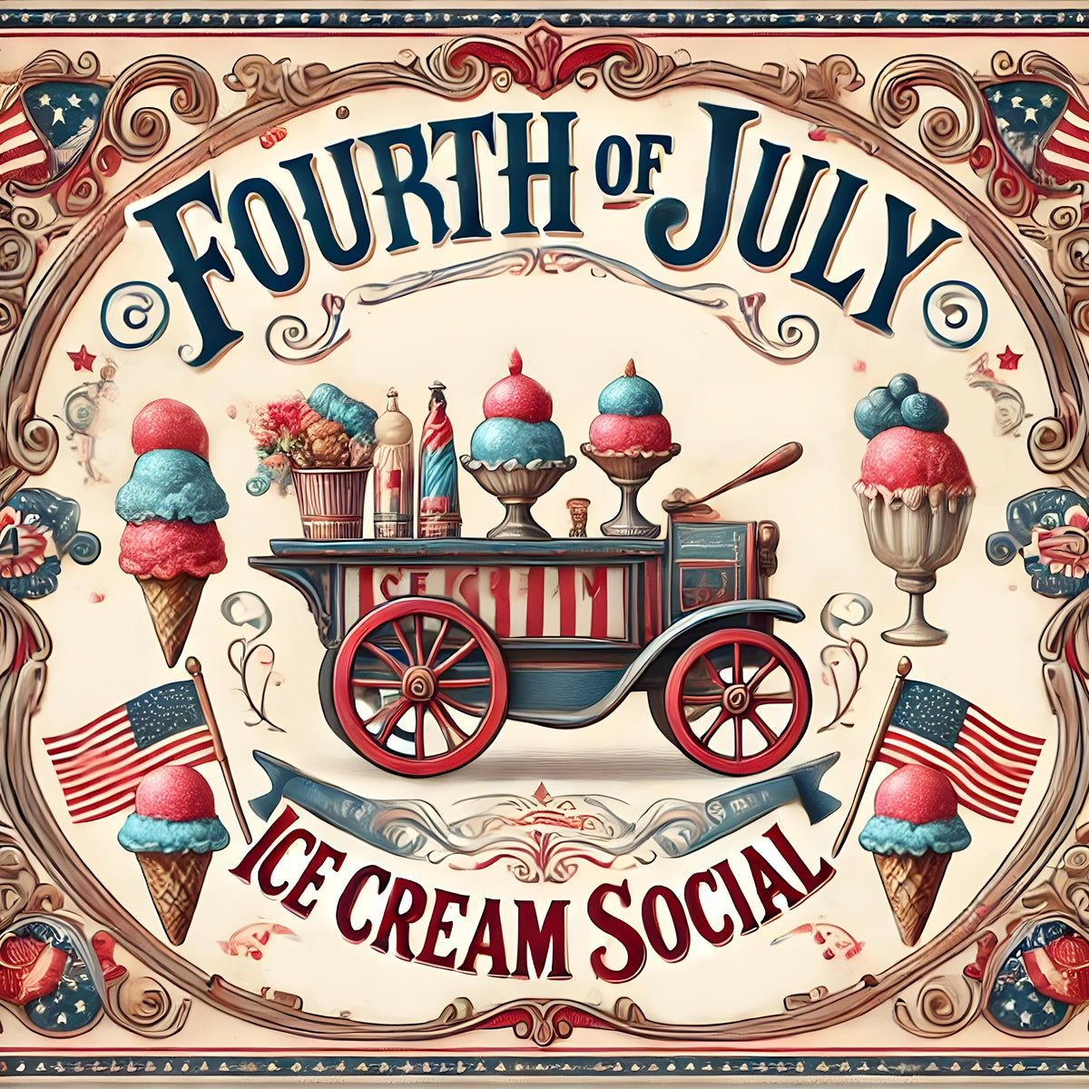 Fourth of July Ice Cream Social Print: Vintage Patriotic Wall Art (Digital Download)