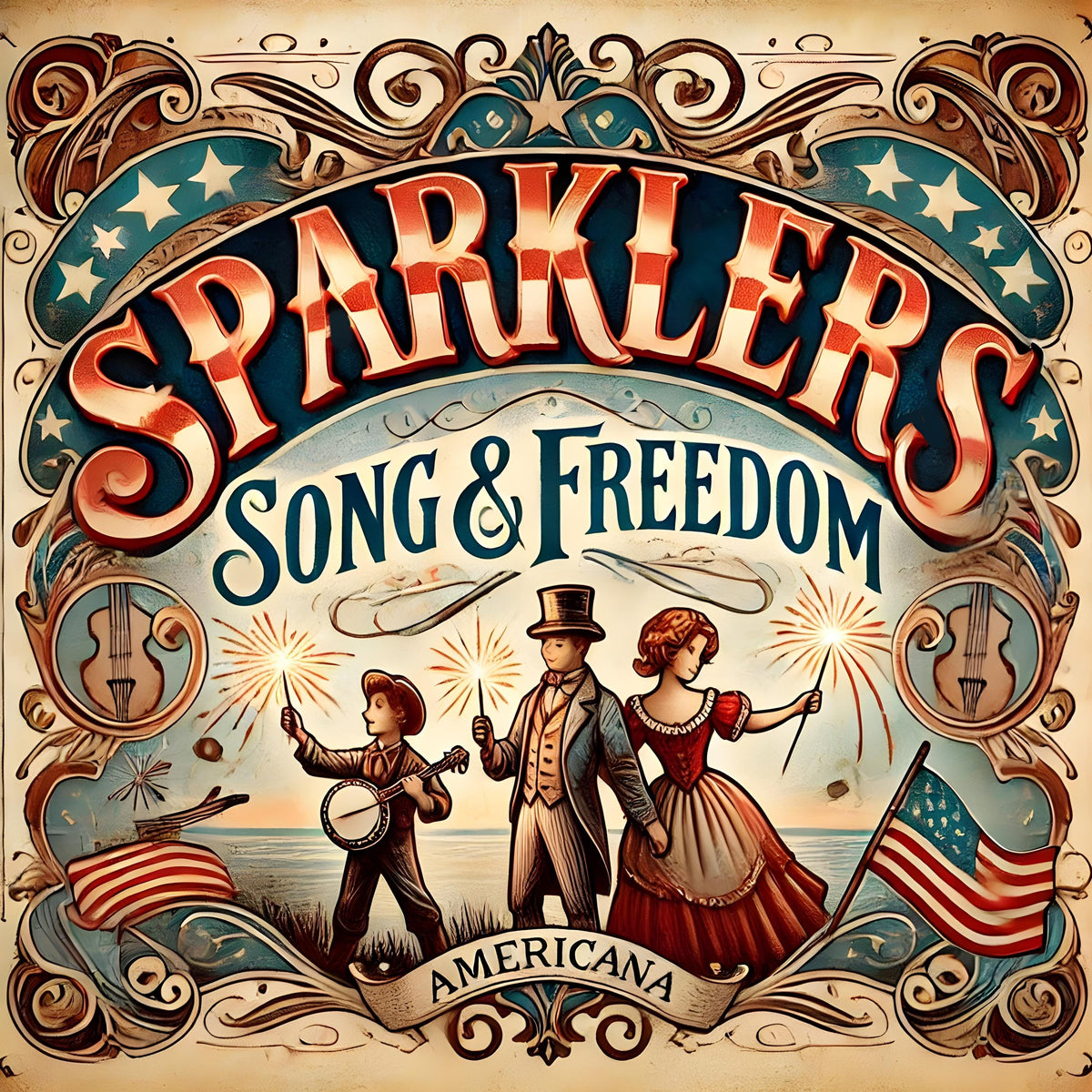 Vintage Americana Patriotic Print: July 4th Family Art (Digital Download)