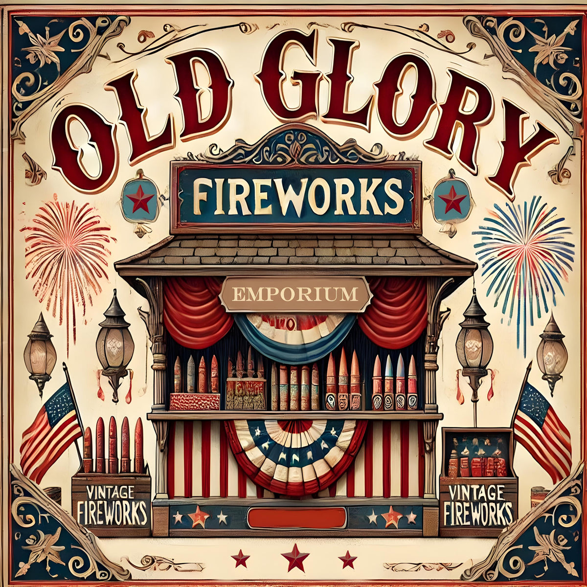 Vintage Fireworks Stand Art Print: Patriotic Americana Decor (Digital Download)