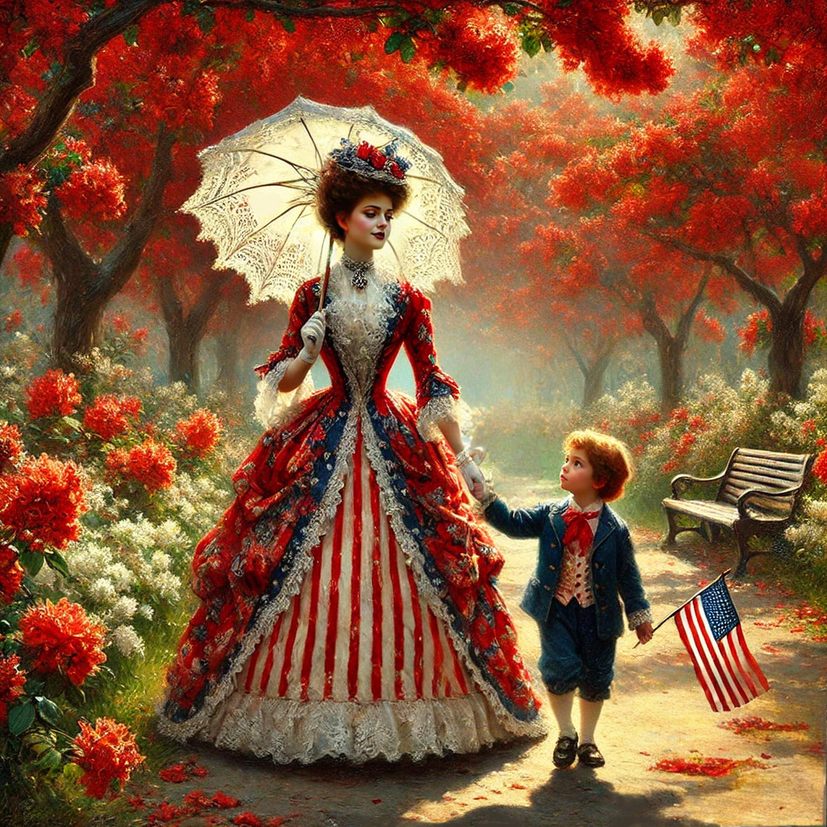 Victorian Mother & Son 4th of July Art: Patriotic Americana (Digital Download)