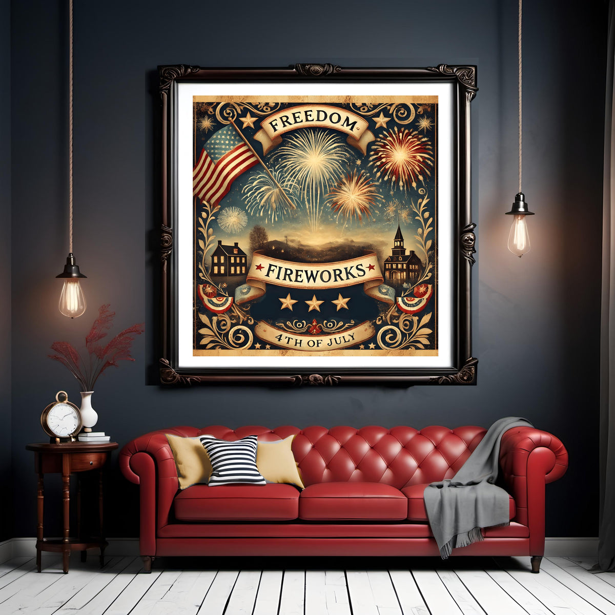 Freedom and Fireworks 4th of July Digital Art Print Patriotic Vintage Americana (Instant Download)