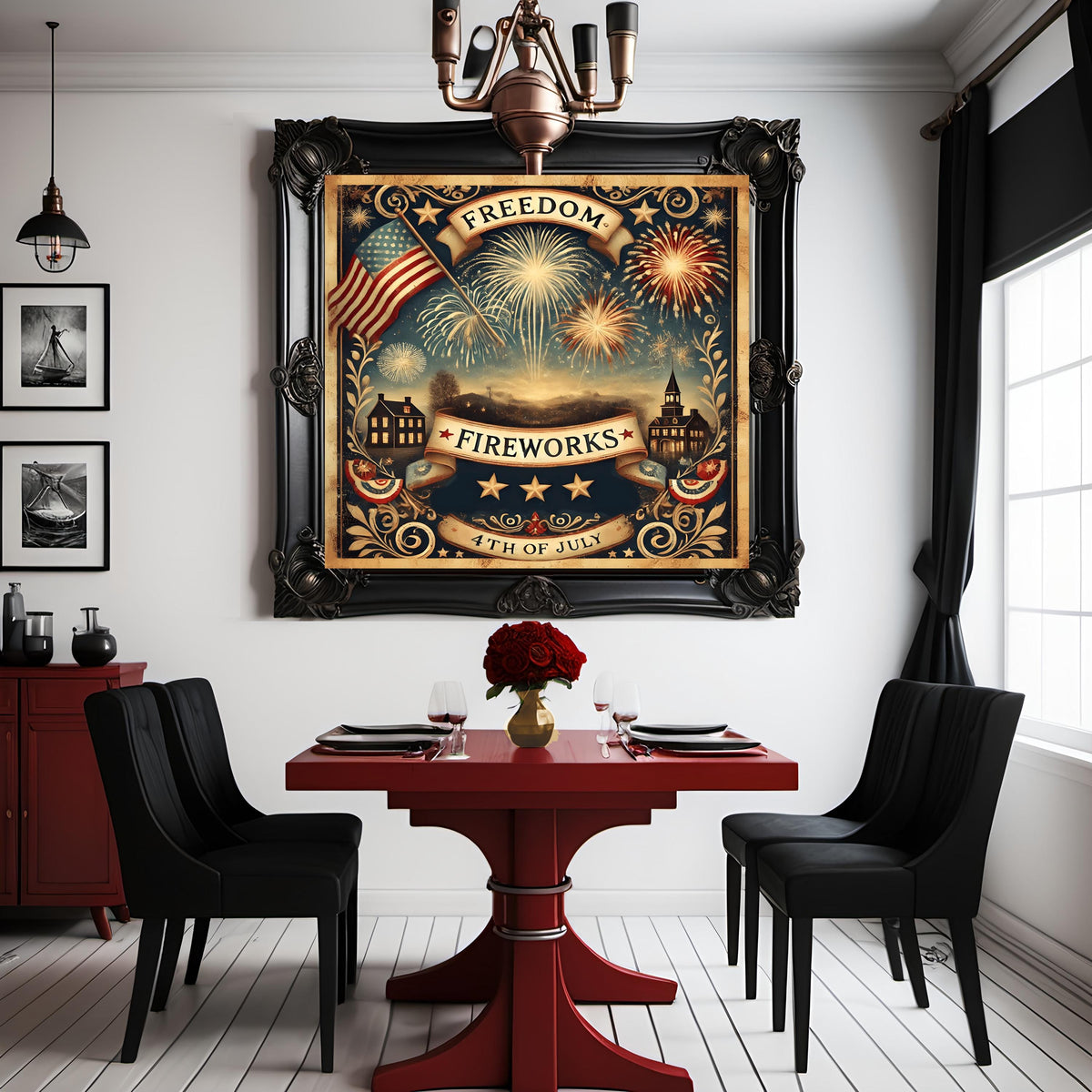 Freedom and Fireworks 4th of July Digital Art Print Patriotic Vintage Americana (Instant Download)