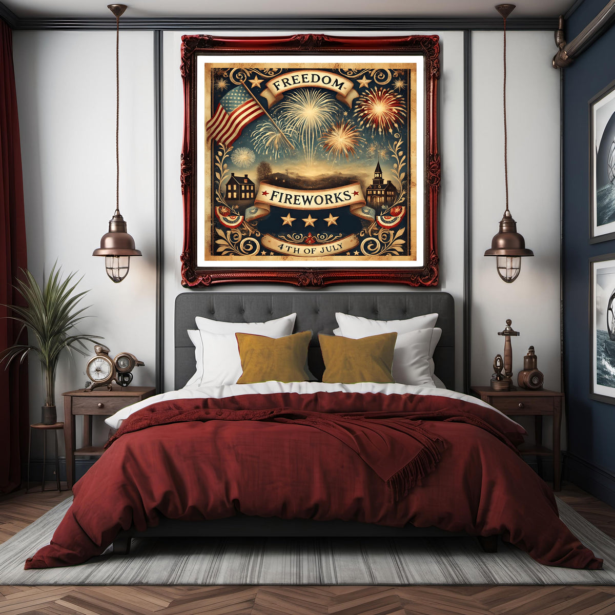 Freedom and Fireworks 4th of July Digital Art Print Patriotic Vintage Americana (Instant Download)