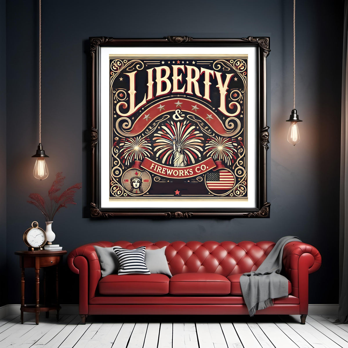 Vintage 4th of July Art Print: Liberty & Fireworks Co. (Digital Download)