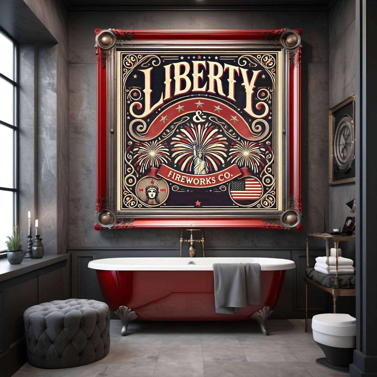 Vintage 4th of July Art Print: Liberty & Fireworks Co. (Digital Download)