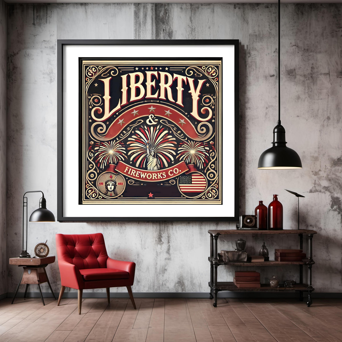 Vintage 4th of July Art Print: Liberty & Fireworks Co. (Digital Download)