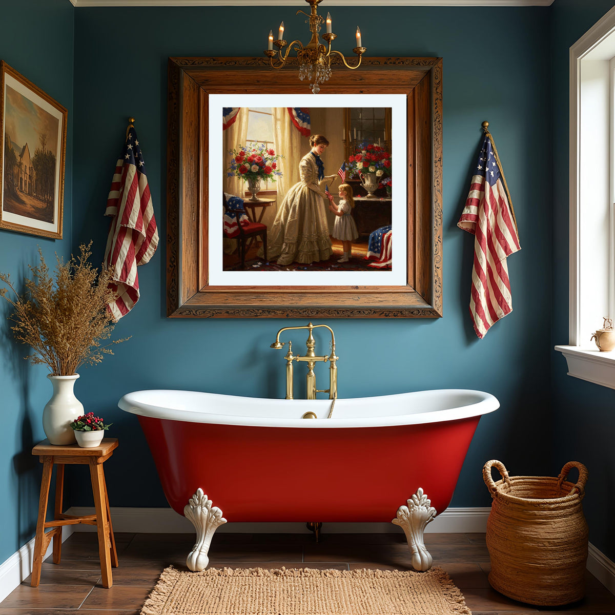 Vintage Mother & Daughter American Flag Art: Patriotic Victorian Decor (Digital Download)