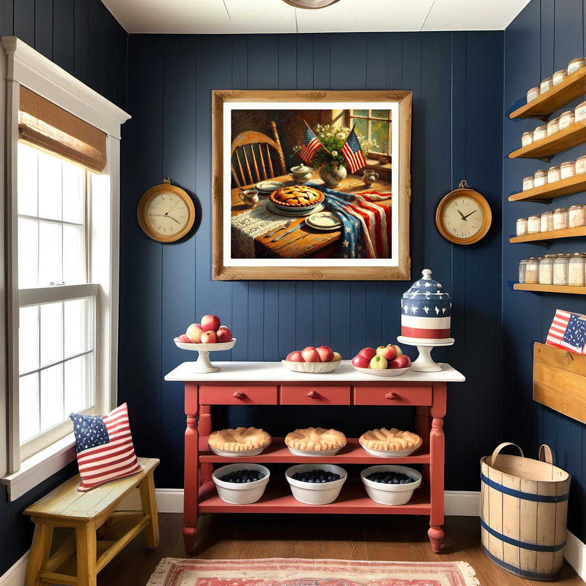 Rustic 4th of July Kitchen Print: Vintage Americana Pie Table (Digital Download)