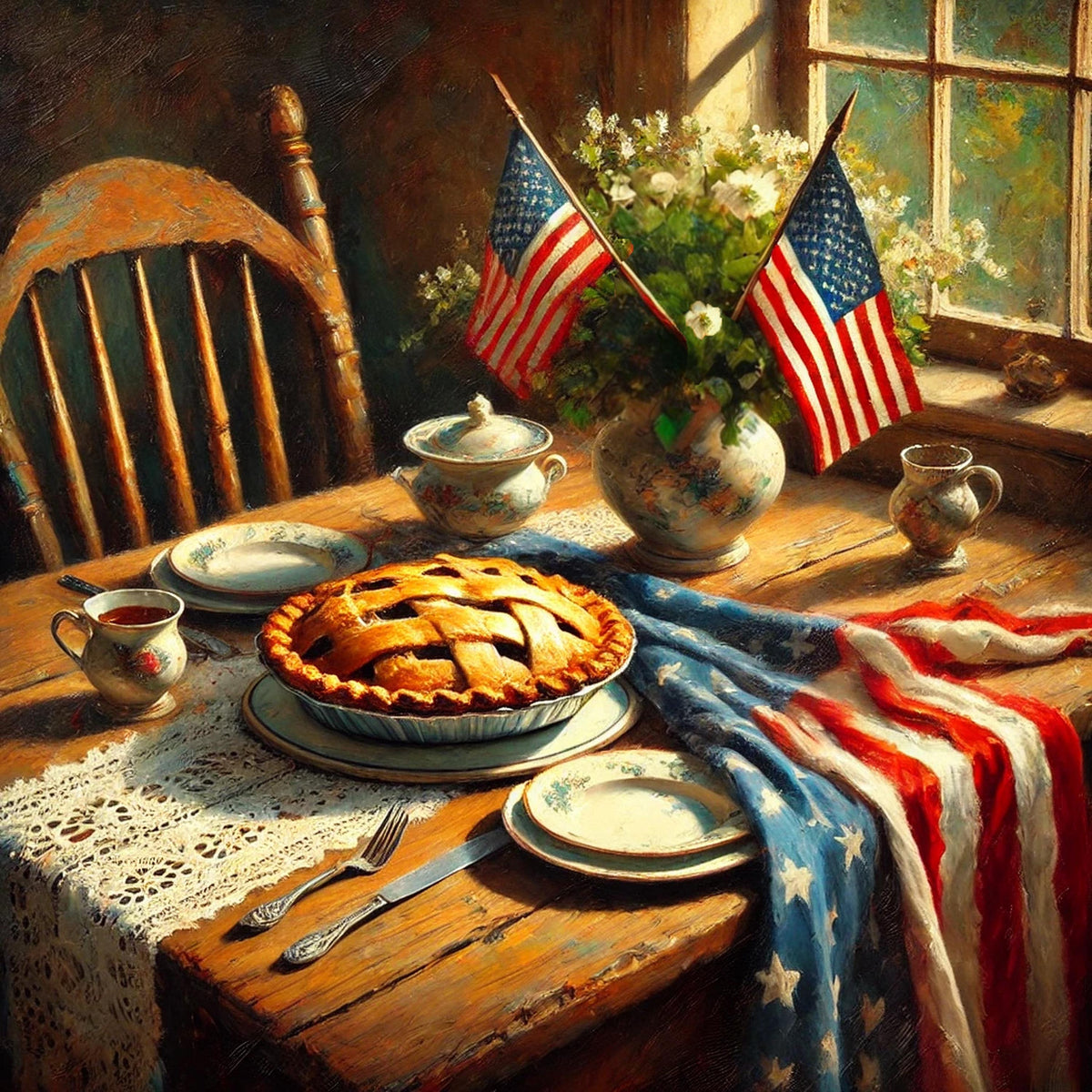 Rustic 4th of July Kitchen Print: Vintage Americana Pie Table (Digital Download)