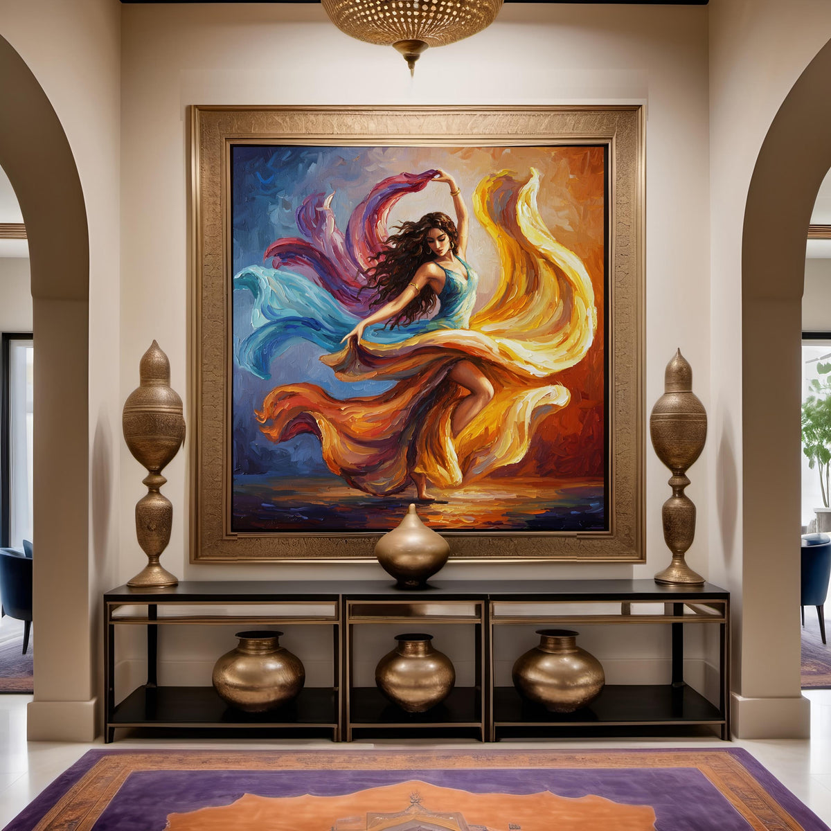 Impressionist Dancer Art Print: Fiery Swirl, Elegant Woman (Digital Download)
