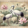 Vintage Crane and Lotus Flower Print: Asian Inspired Wall Art (Digital Download)