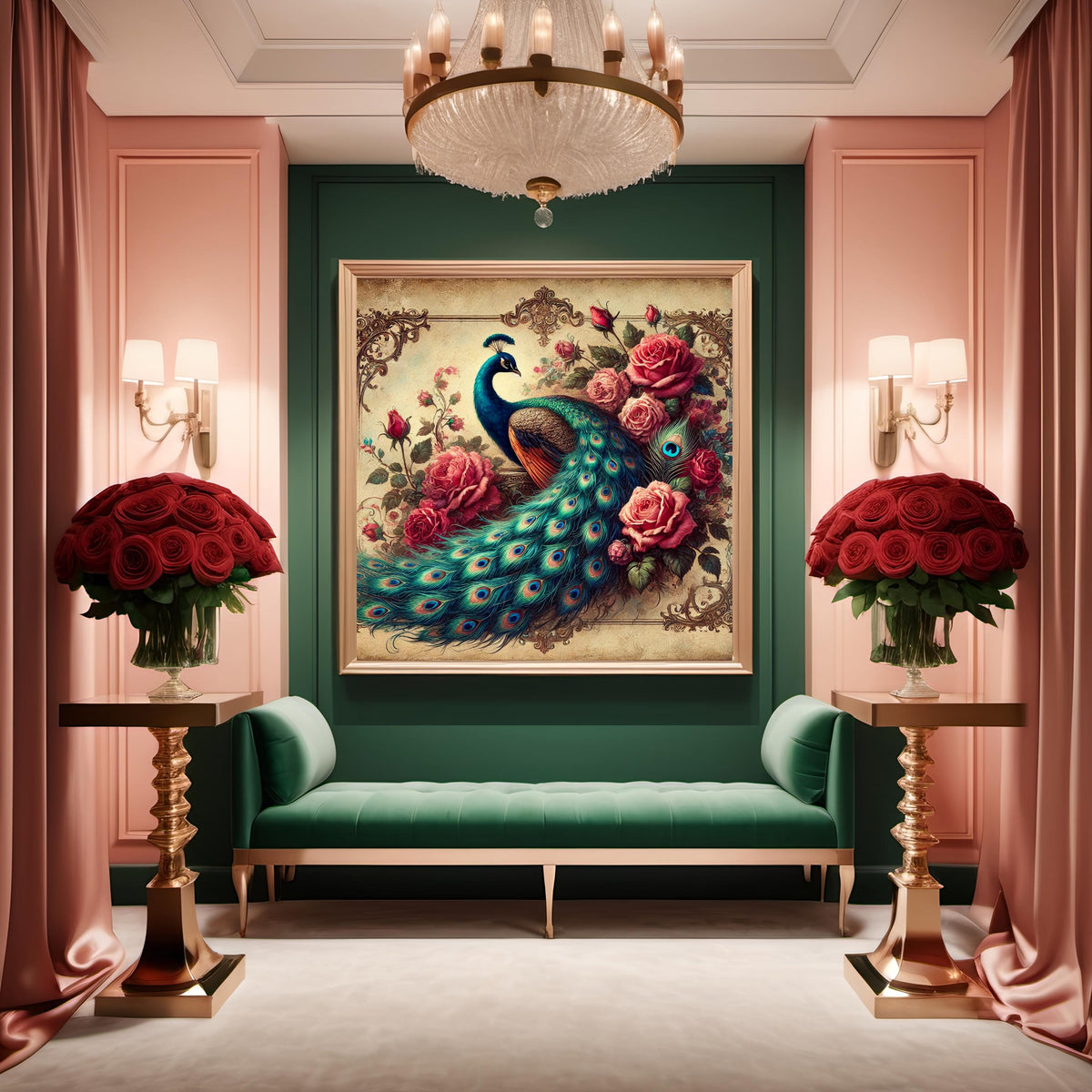 Victorian Peacock & Roses Print: Antique Style Floral Wall Art (Digital Download) 3