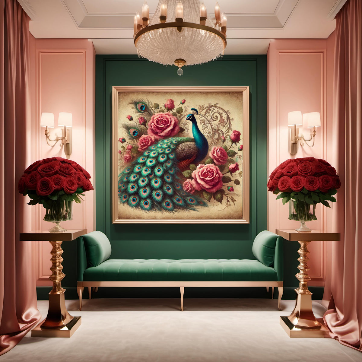 Victorian Peacock & Roses Print: Antique Style Floral Wall Art (Digital Download) 2
