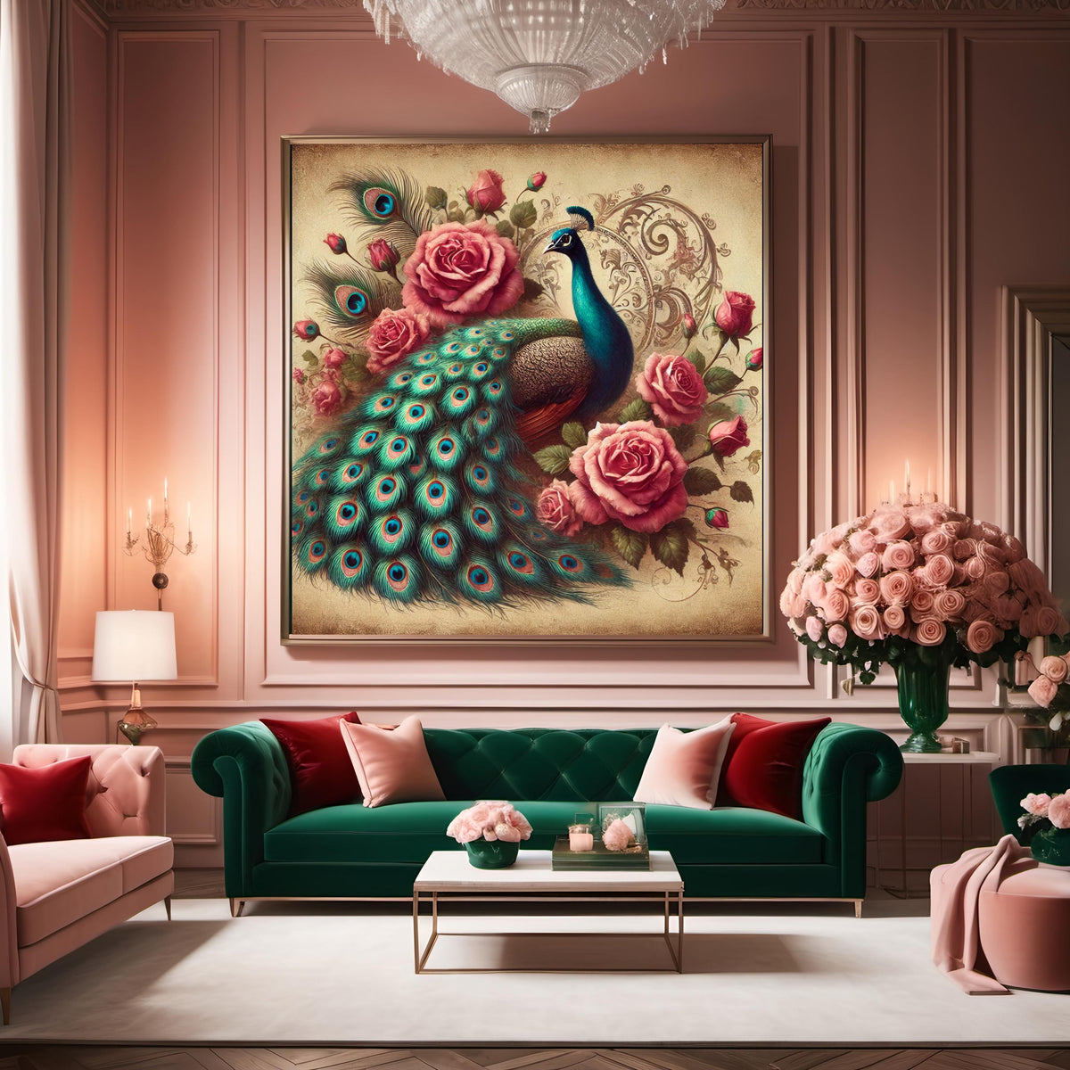 Victorian Peacock & Roses Print: Antique Style Floral Wall Art (Digital Download) 2