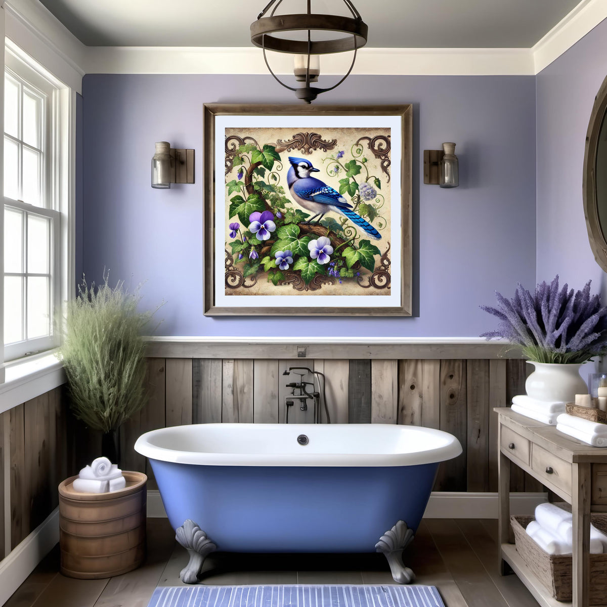 Blue Jay & Violet Flower Print: Vintage Cottagecore Wall Art (Digital Download) 2