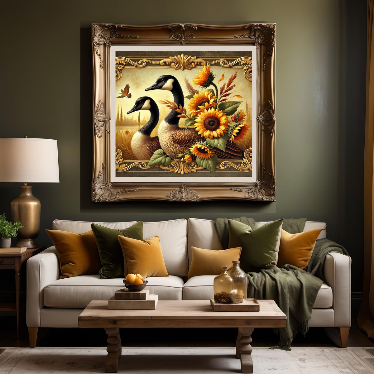 Vintage Canada Geese Print: Rustic Farmhouse Sunflower Art (Digital Download)