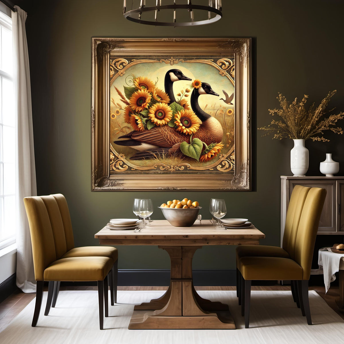 Vintage Canada Geese Sunflower Print: Rustic Farmhouse Autumn Art (Digital Download)