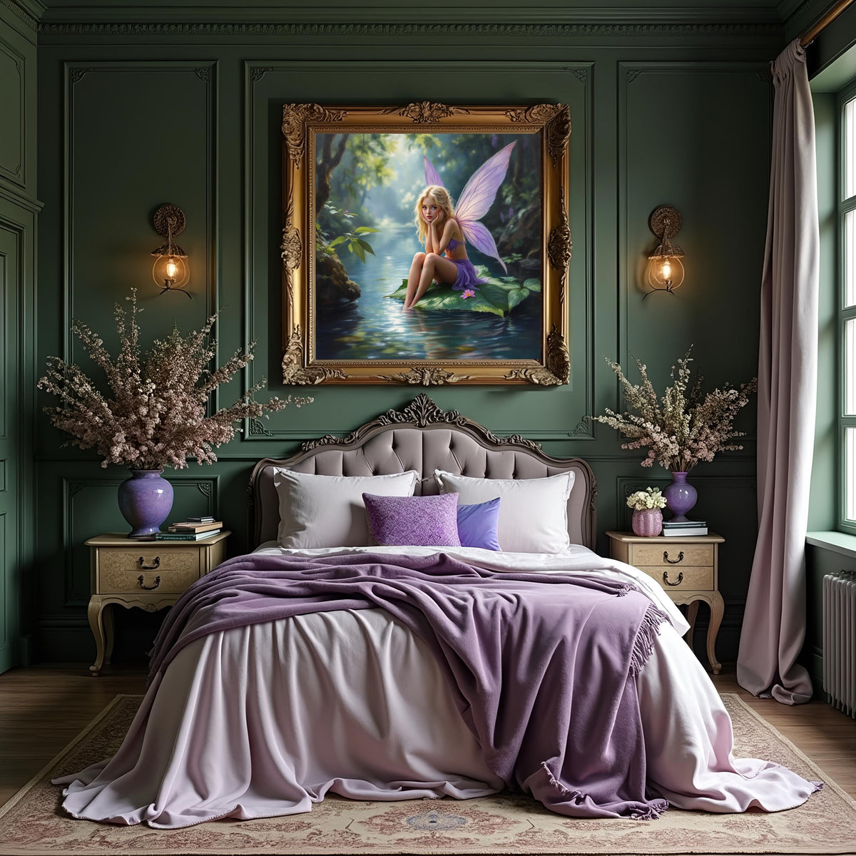 Fairy on Leaf Print: Enchanted Forest Fantasy Art (Digital Download 40x40 inches)