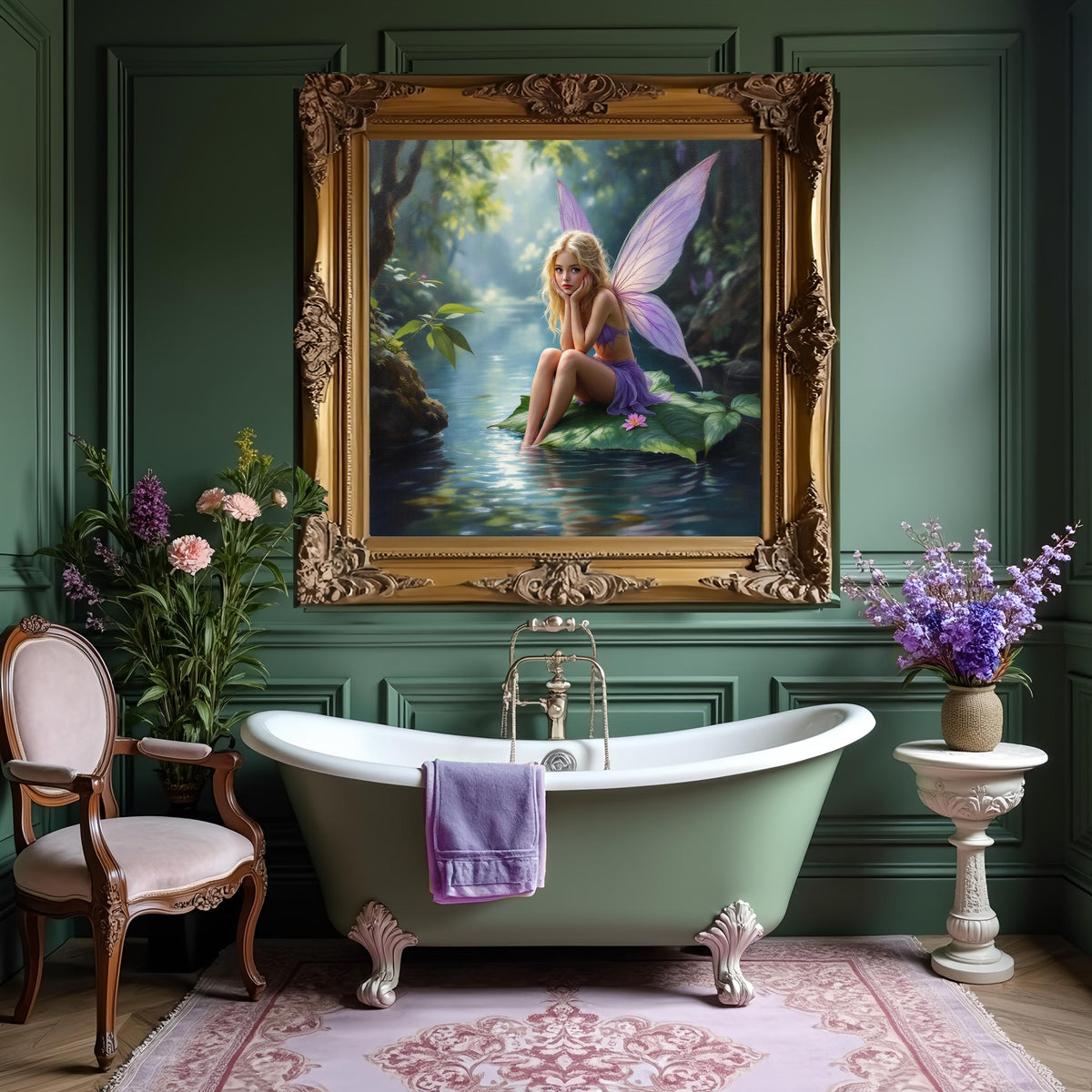 Fairy on Leaf Print: Enchanted Forest Fantasy Art (Digital Download 40x40 inches)