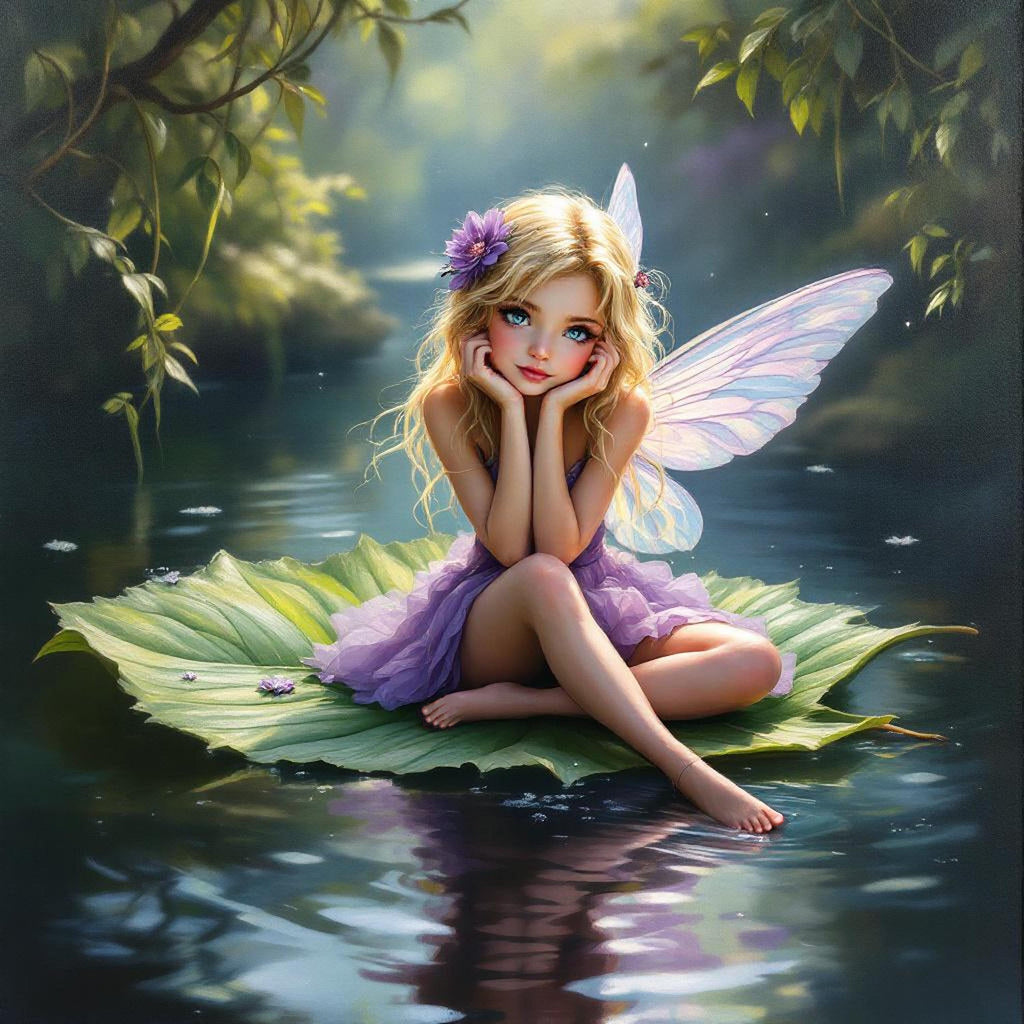 Fairy on Lily Pad Print: Magical Forest Fantasy Art (Digital Download)