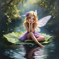 Fairy on Lily Pad Print: Magical Forest Fantasy Art (Digital Download)