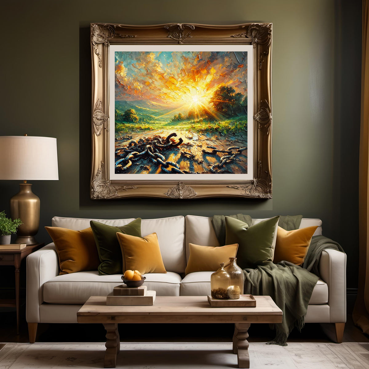 Juneteenth Freedom Art Print: Sunrise Landscape, Broken Chains (Digital Download)