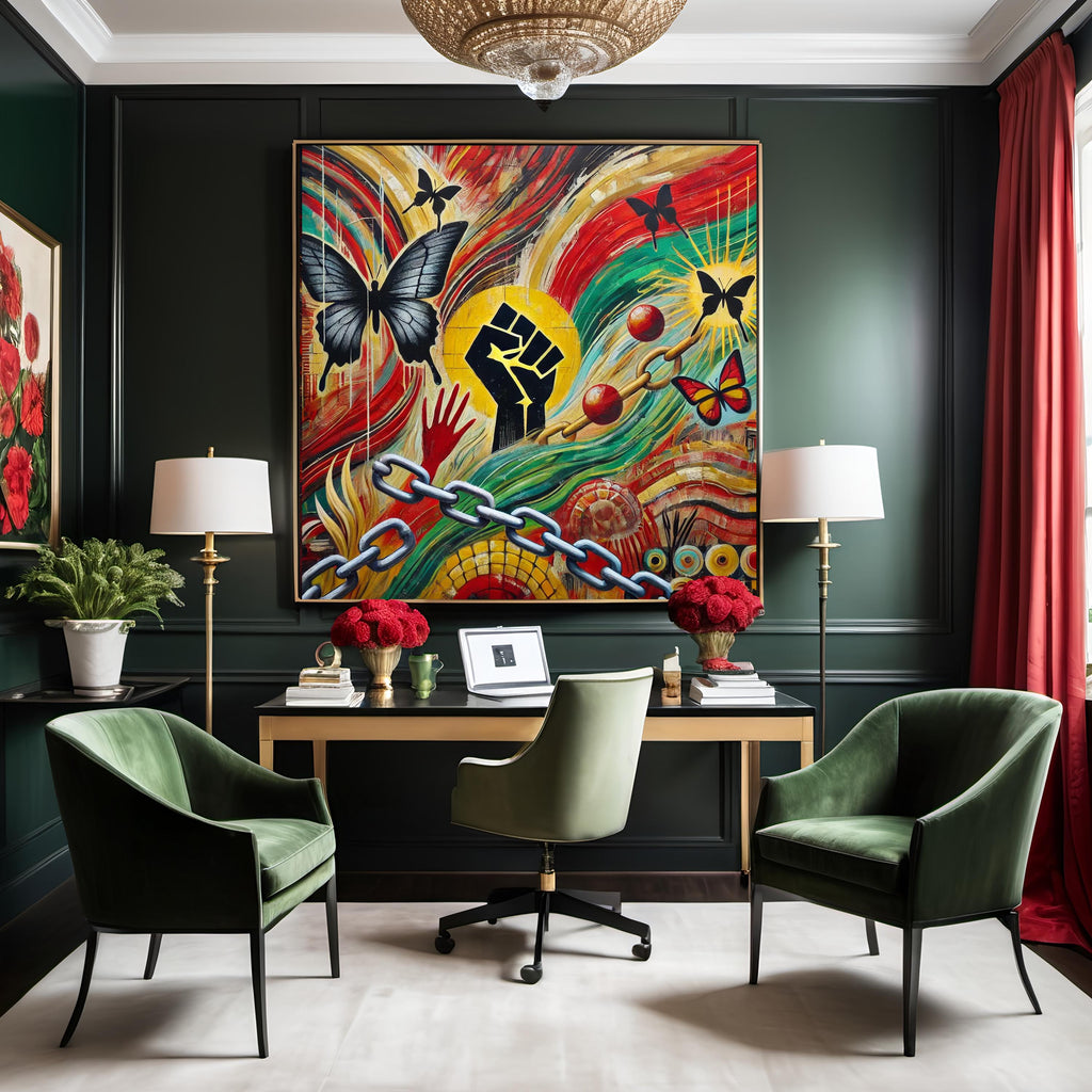 Juneteenth Art Print: Abstract Raised Fist Mural (Digital Download, 40x40in Max.)