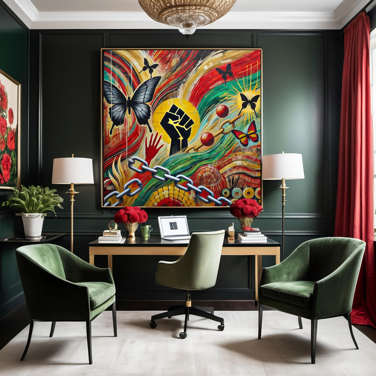 Juneteenth Art Print: Abstract Raised Fist Mural (Digital Download, 40x40in Max.)