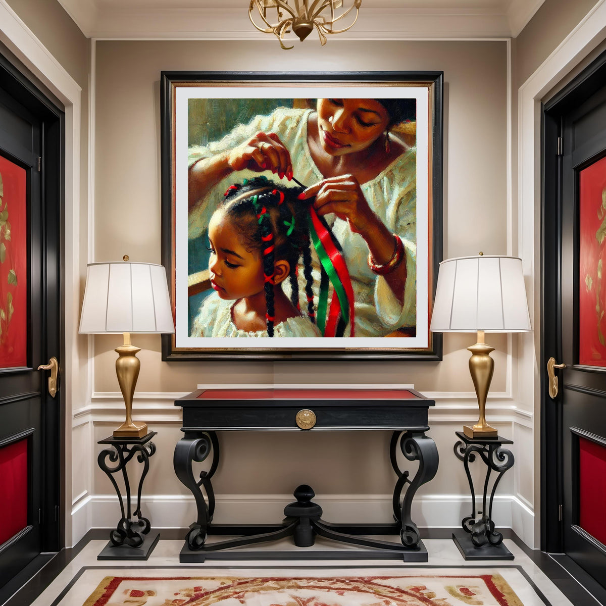 Juneteenth Braids Art Print: Black Mother Daughter Painting (Digital Download)
