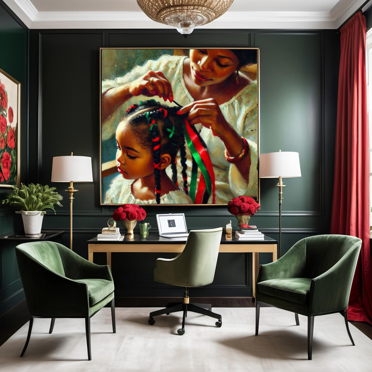 Juneteenth Braids Art Print: Black Mother Daughter Painting (Digital Download)