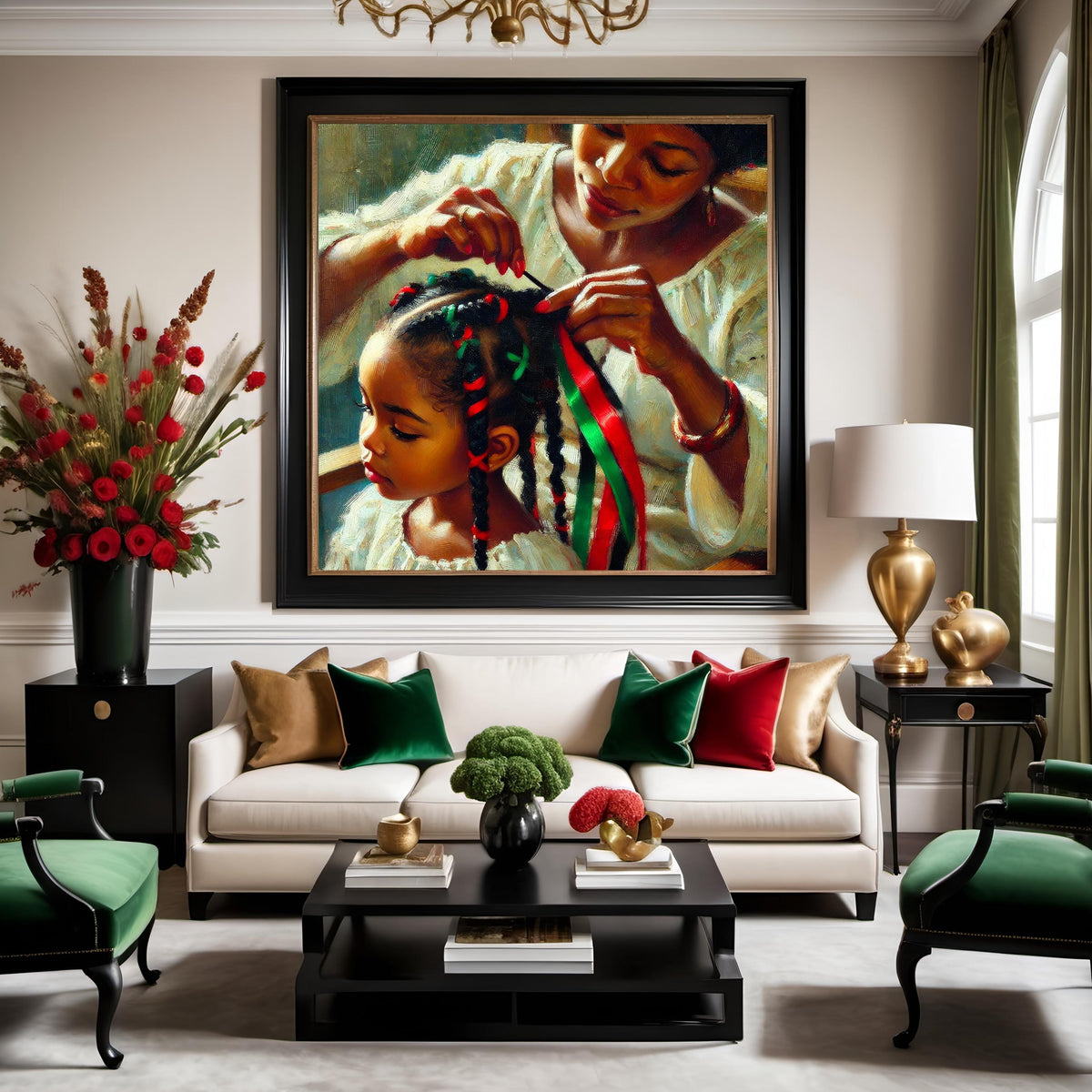 Juneteenth Braids Art Print: Black Mother Daughter Painting (Digital Download)