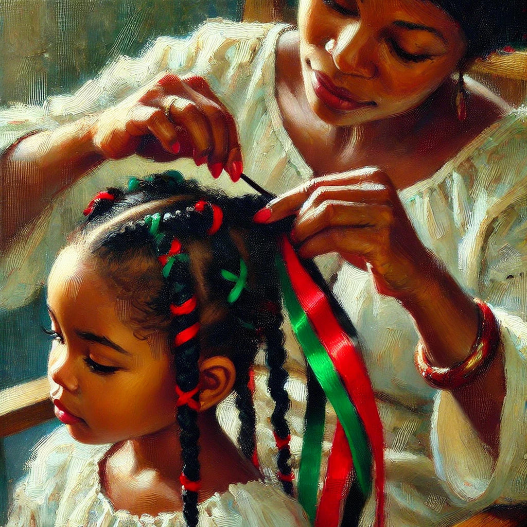 Juneteenth Braids Art Print: Black Mother Daughter Painting (Digital Download)