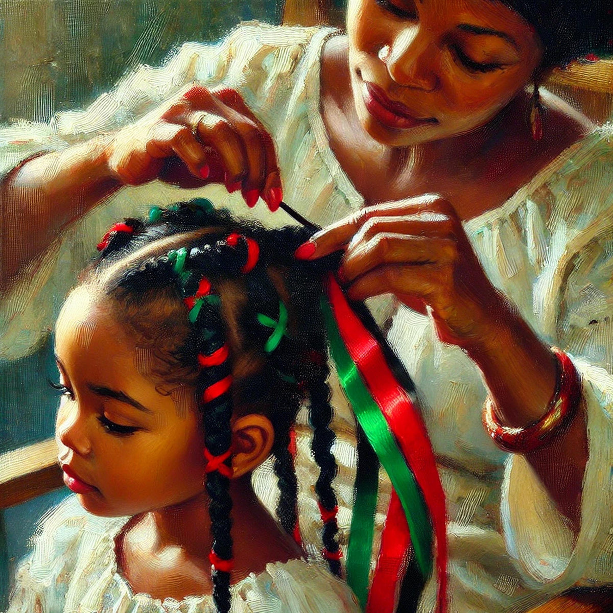 Juneteenth Braids Art Print: Black Mother Daughter Painting (Digital Download)