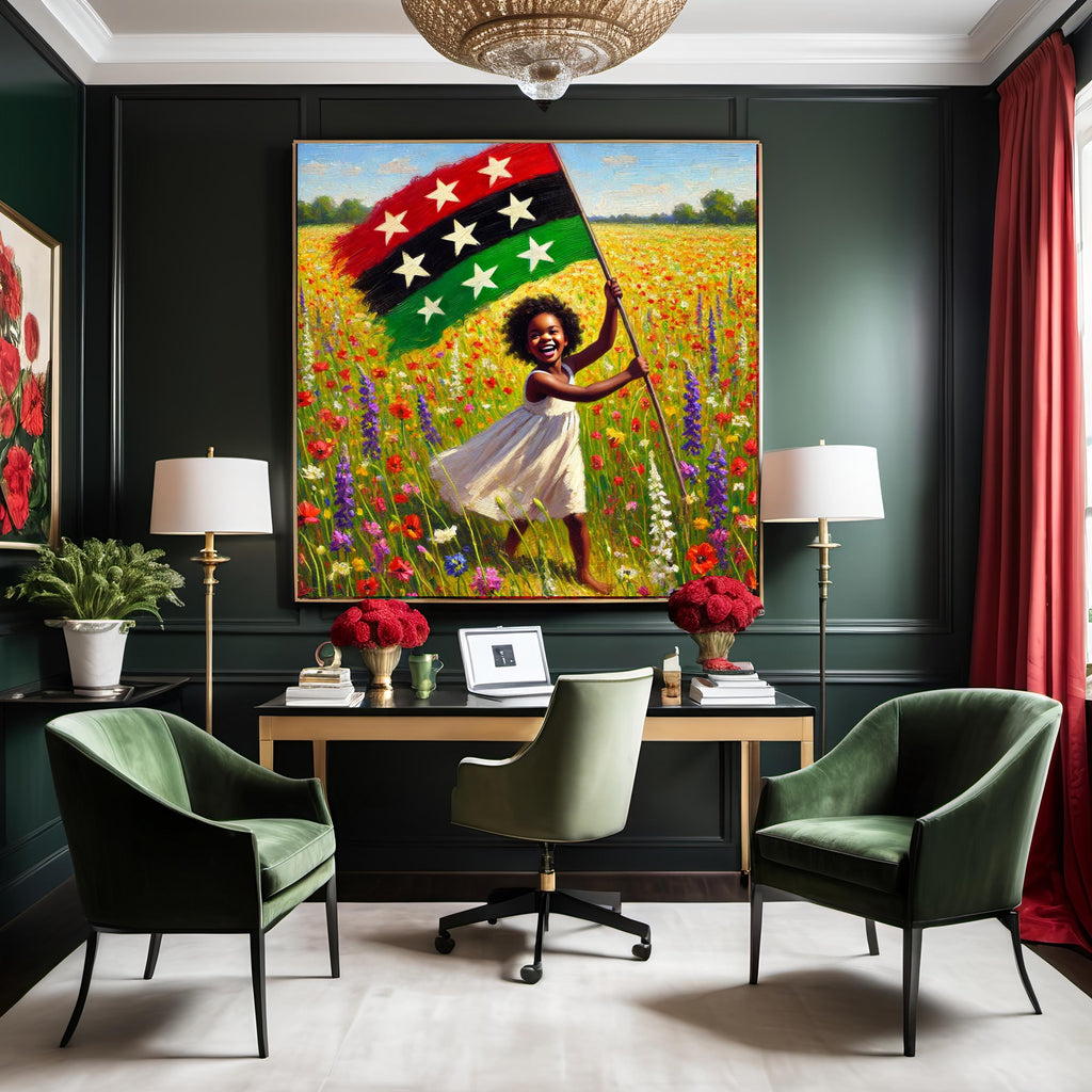 Juneteenth Girl in Wildflowers Art Print: Black Joy, Freedom Banner (Digital Download)