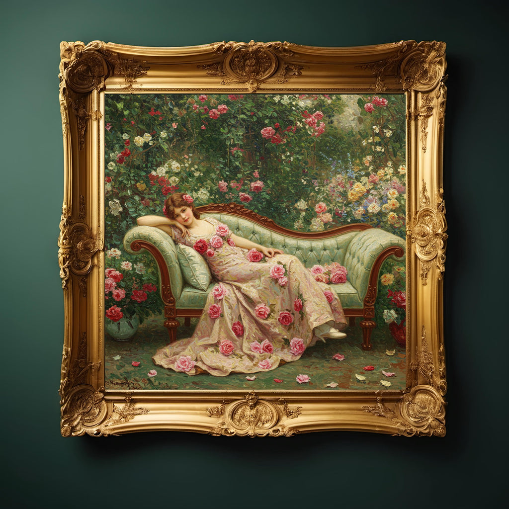 Victorian Lady in Rose Garden: Romantic Floral Painting (Digital Download)