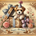 Vintage Puppy Birthday Print: Victorian Dog in Gift Box (Digital Download)