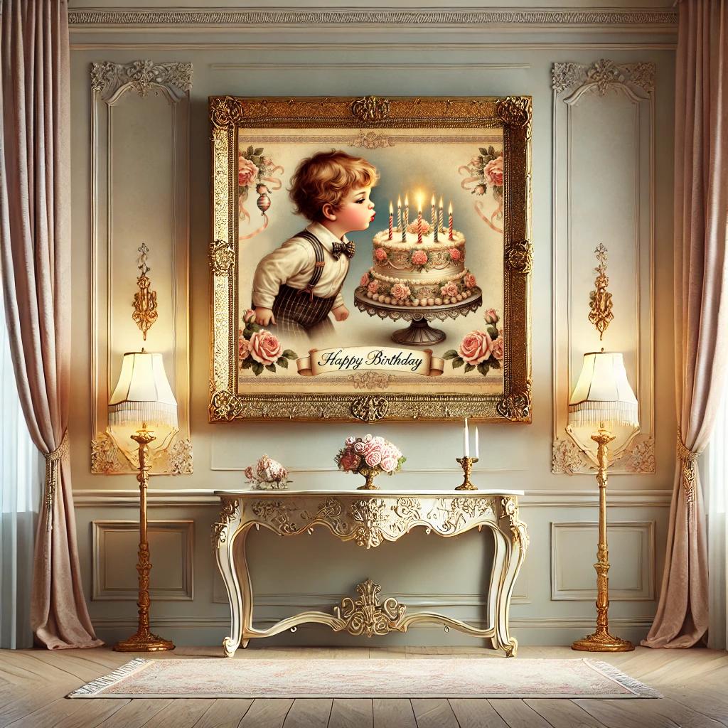 Victorian Birthday Boy Print: Antique Cake Art, Party Decor (Digital Download)
