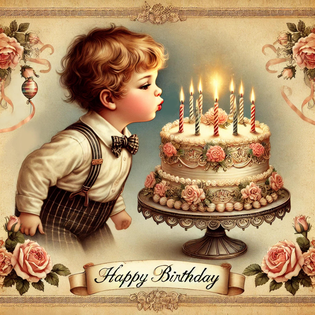 Victorian Birthday Boy Print: Antique Cake Art, Party Decor (Digital Download)