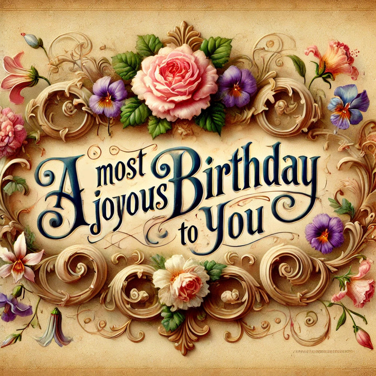 Vintage Floral Birthday Sign: Ornate Victorian Scrollwork (Digital Download)