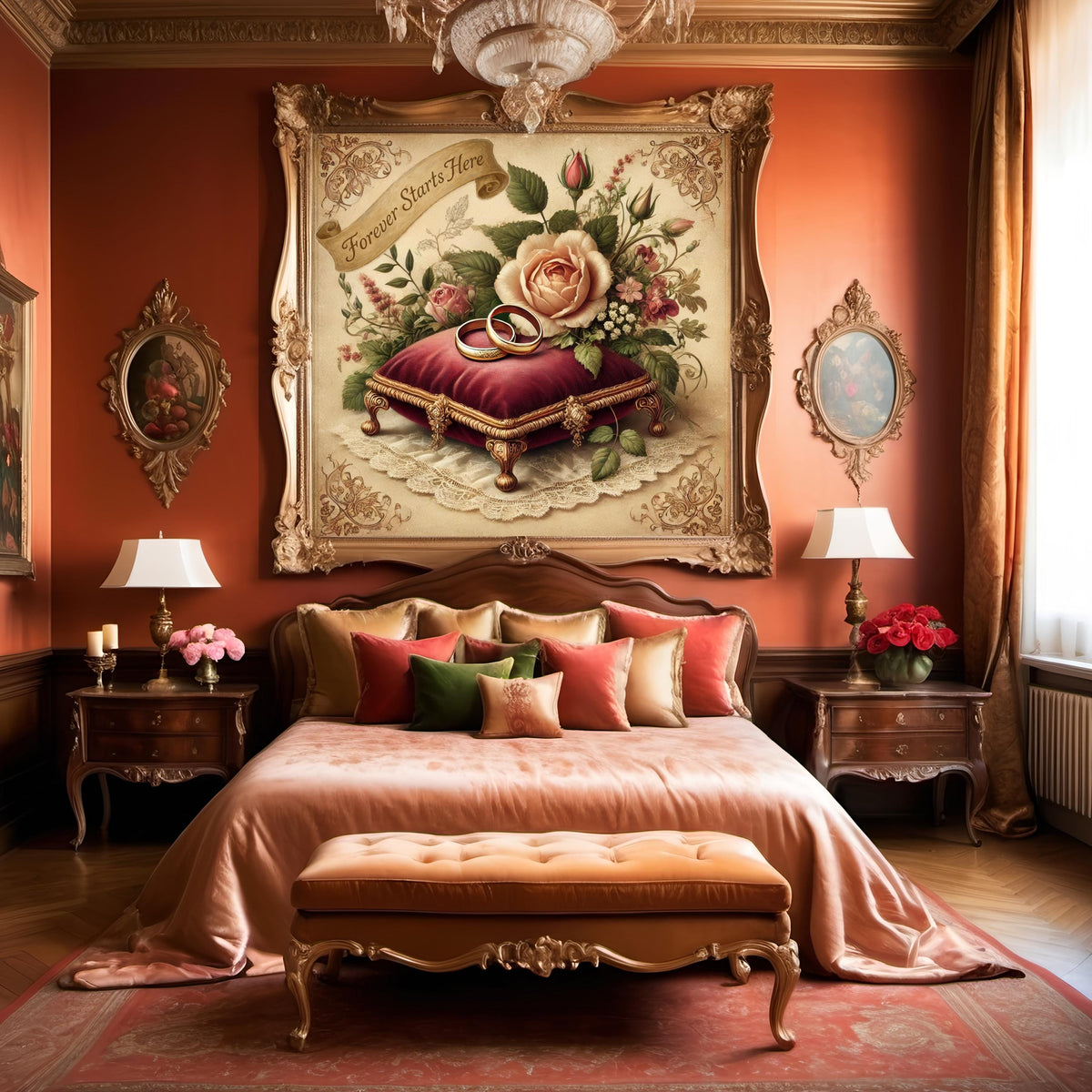 Vintage Wedding Rings Art Print: Floral Velvet Cushion (Digital Download)
