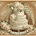 Vintage Wedding Cake Art Print: Romantic Peony & Lace (Digital Download)