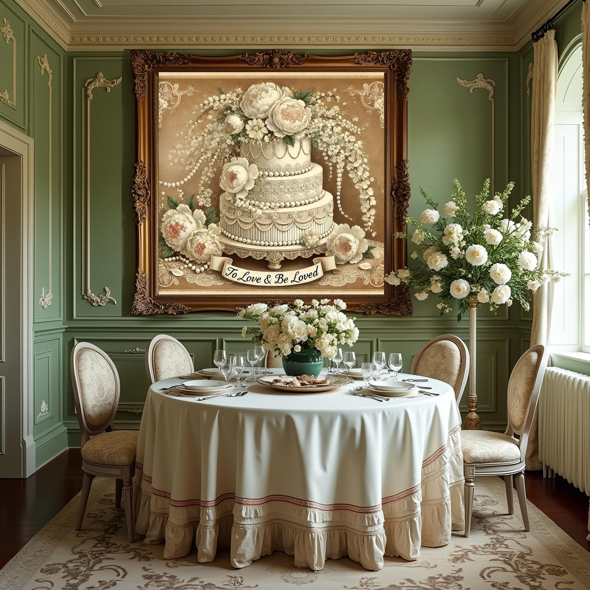 Vintage Wedding Cake Art Print: Romantic Peony & Lace (Digital Download)