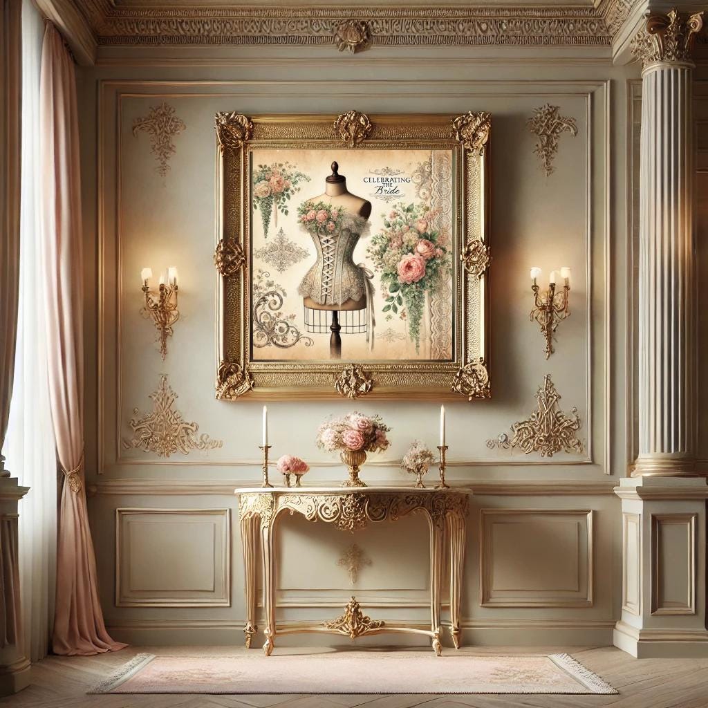 Vintage Bridal Corset Art Print: Floral Victorian Wedding Decor (Digital Download PNG)