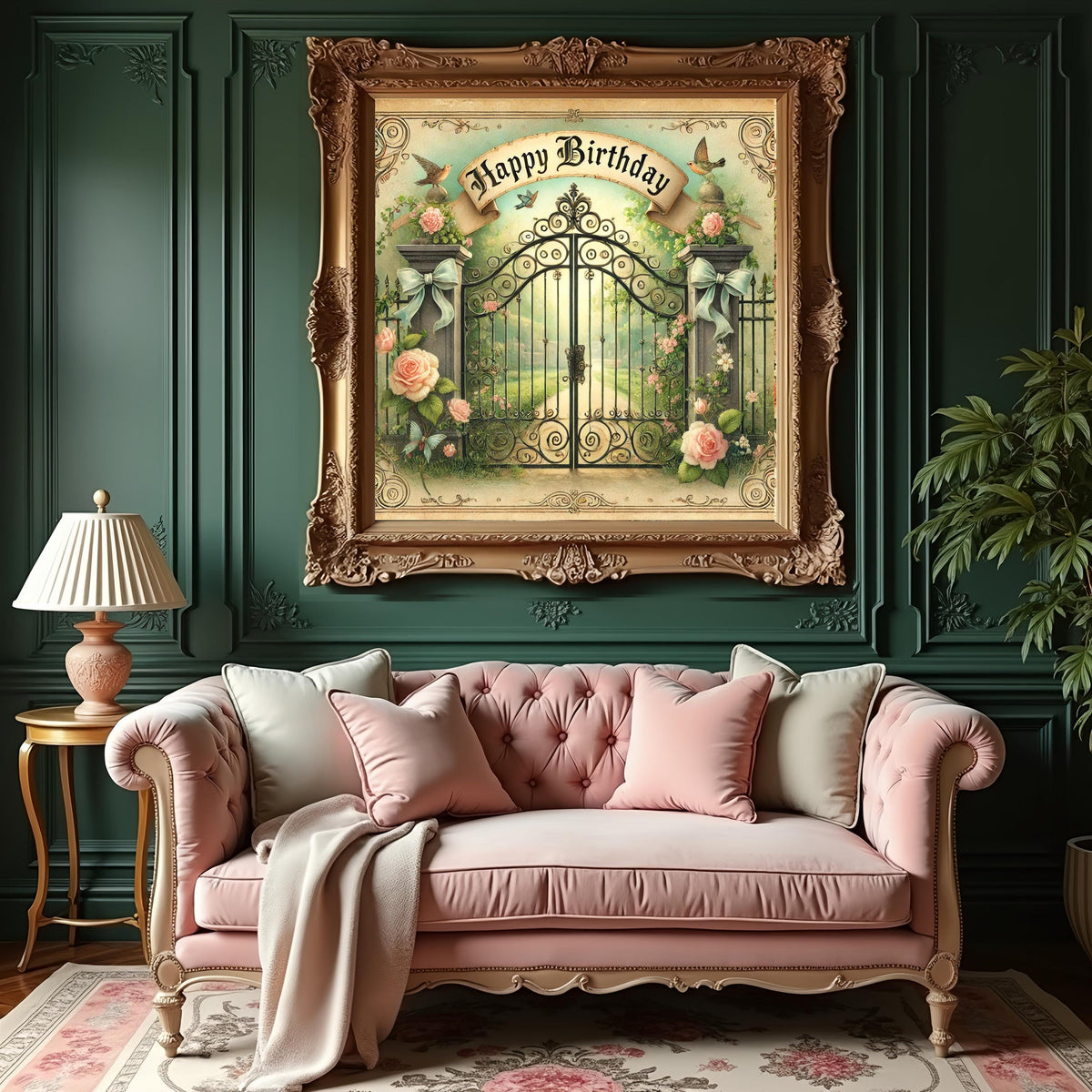 Vintage Birthday Garden Gate Print: Ornate Floral Wall Art (Digital Download)