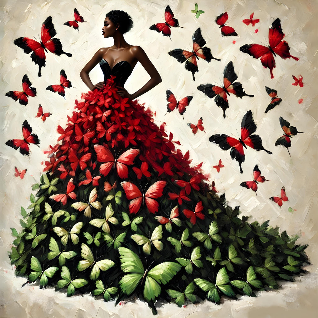 Juneteenth Art Print: Black Woman Butterfly Gown - Afro Couture (Digital Download 40X40 inches)