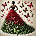 Juneteenth Art Print: Black Woman Butterfly Gown - Afro Couture (Digital Download 40X40 inches)